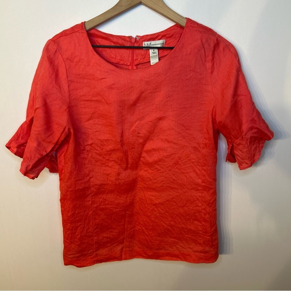 Neiman Marcus Red Short Sleeve Linen Blouse